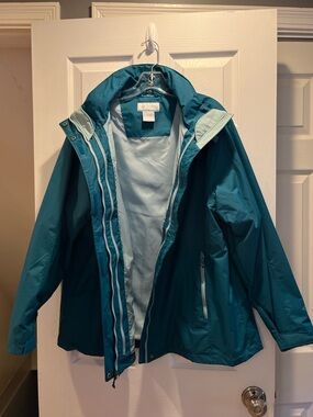 Columbia Teal Waterproof Hooded 3 in 1 Jacket Fleece Omni-Heat 1X
